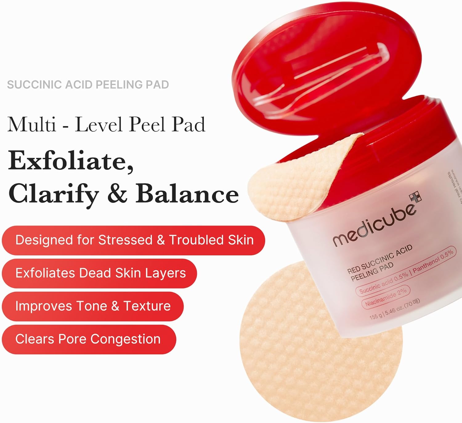 [Medicube] Red Succinic Acid Panthenol Facial Peeling Pads (70 units)