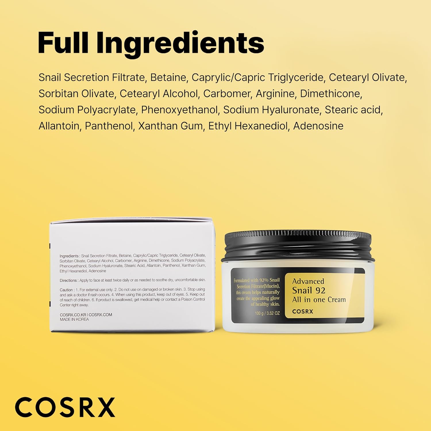[COSRX] Snail 92 All-in-One Cream (3.52 fl.oz / 100g)